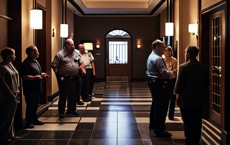 **
Prompt: Hotel lobby, power outage, dark, frustrated guests, staff using flashlights, chaotic scene, dramatic lighting, realistic. Focus on the disruption and guest inconvenience.
**