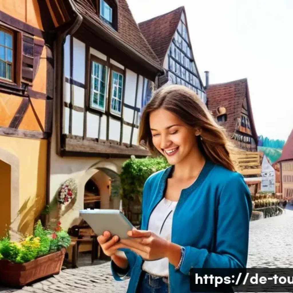 관광경영학의 중요성 - **Prompt: Digital Travel Companion in a Historic German Town**
    An adult female traveler, wearing...