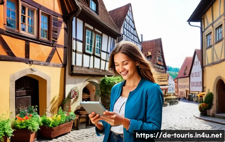 관광경영학의 중요성 - **Prompt: Digital Travel Companion in a Historic German Town**
An adult female traveler, wearing...